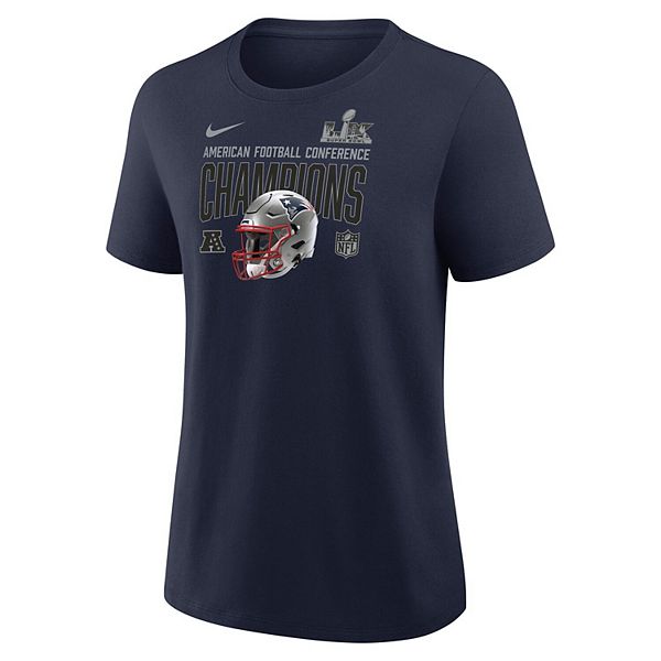 Женская футболка New England Patriots 2025 AFC Champions с принтом шлема в синем цвете Nike — фото 3