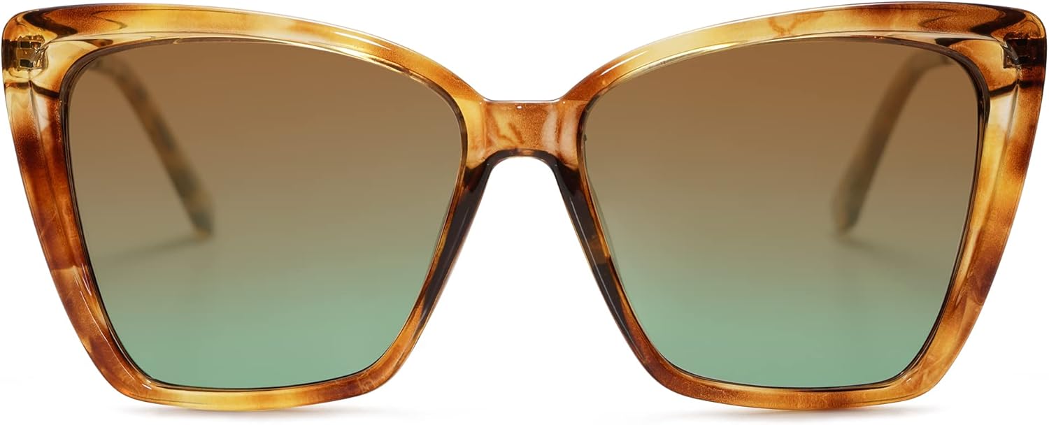 

SOJOS Модные поляризованные солнцезащитные очки для женщин в стиле ретро, ​​большие квадратные солнцезащитные очки «кошачий глаз» с защитой от УФ-излучения SJ2206, Yellow Tortoise Frame/Brown Grading Green Lens