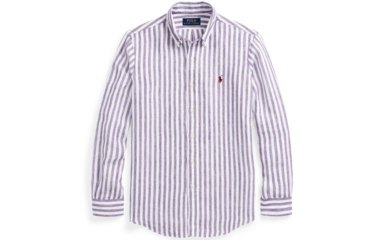 

Полосатая льняная рубашка Polo Ralph Lauren, синяя