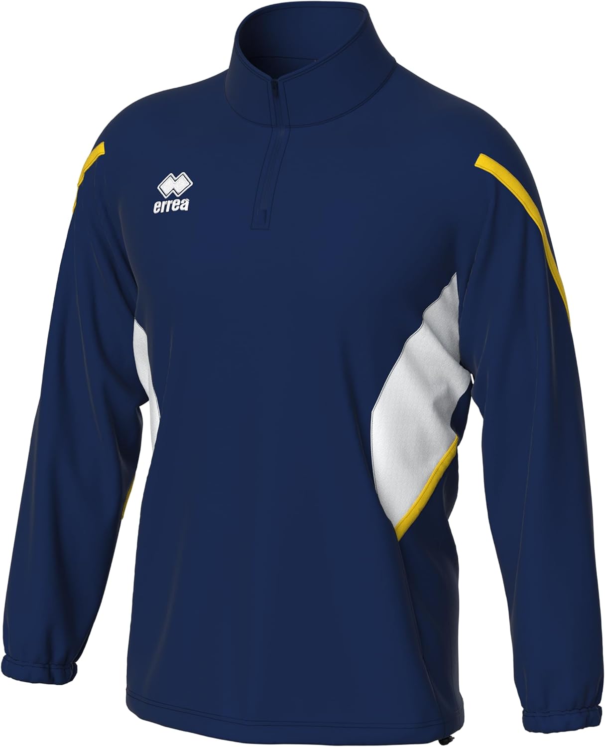 

Мужская трикотажная футболка ERREA с застежкой-молнией до середины груди (CHARLES) с затягивающимися штанинами и карманами на молнии , темно-синий/белый/желый