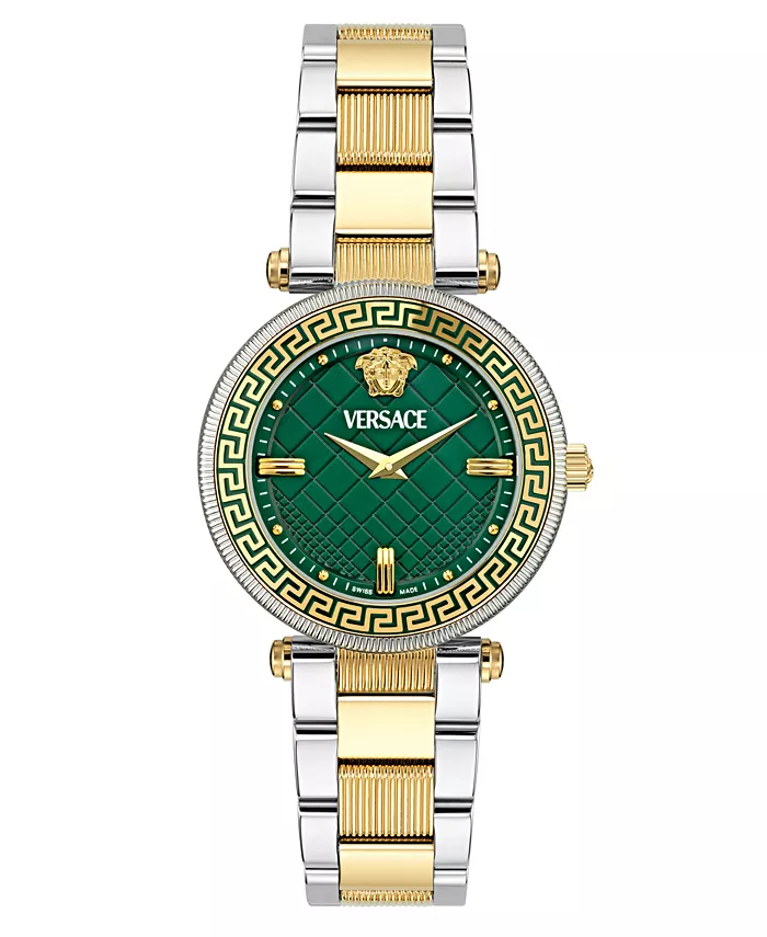 

Женские швейцарские часы на стальном двухцветном браслете 35 мм Versace