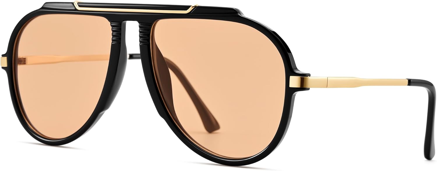 

Солнцезащитные очки-авиаторы Pro Acme увеличенного размера для женщин и мужчин, в стиле ретро 70-х годов, с верхней перекладиной, предотвращающей спутывание линз, Champagne Lens / Black Frame