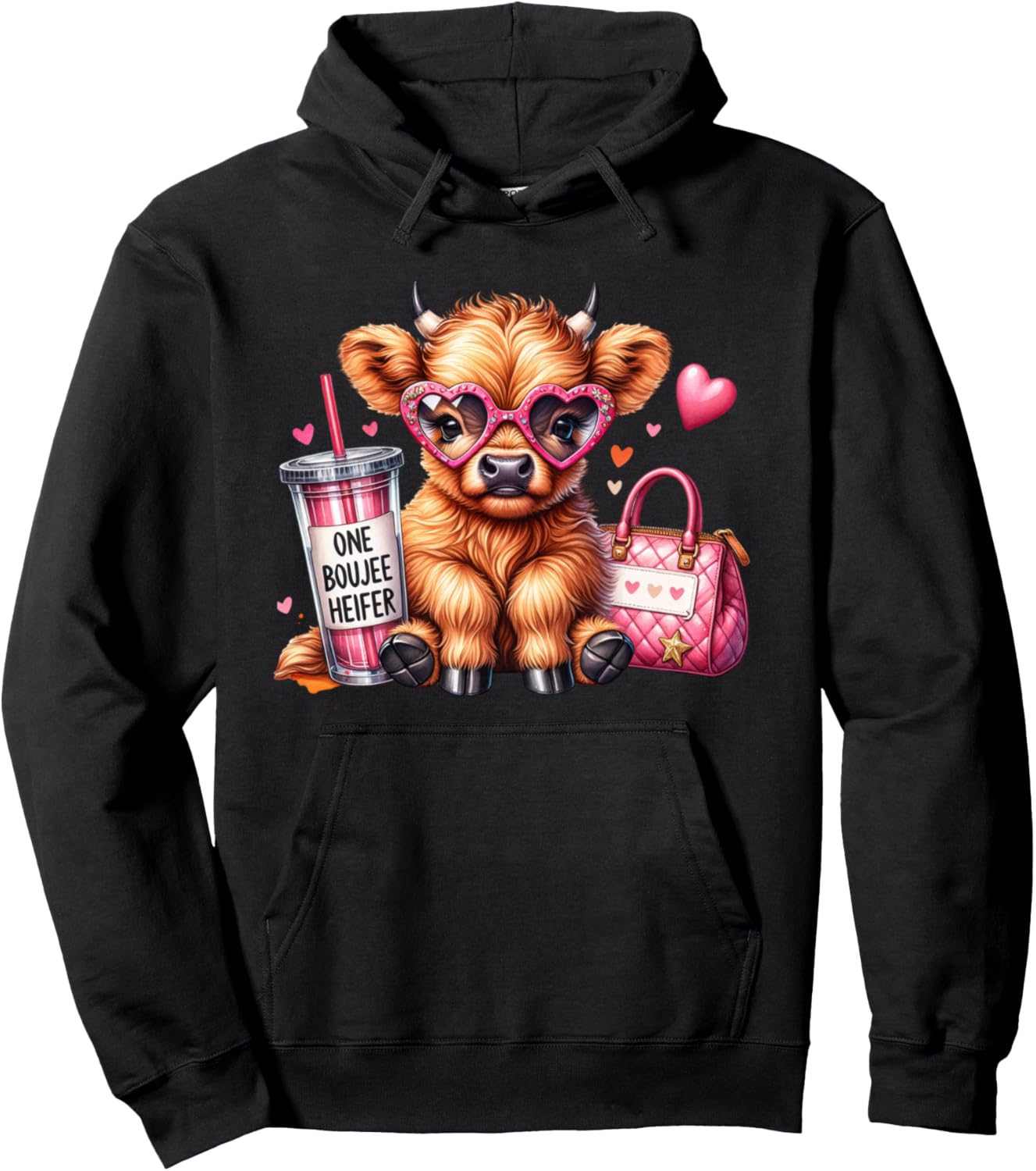 

Худи One Boujee Heifer Highland Cow Bougie Pink Tumbler, черная Highland Cow Land Of Nyc