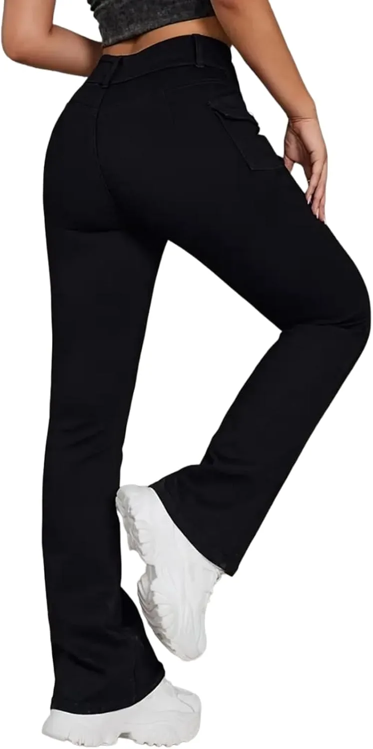 Джинсы для женщин Black Hip-Lifting и Tummy, mid-Rise, Stretch Denim, черные расклешенные