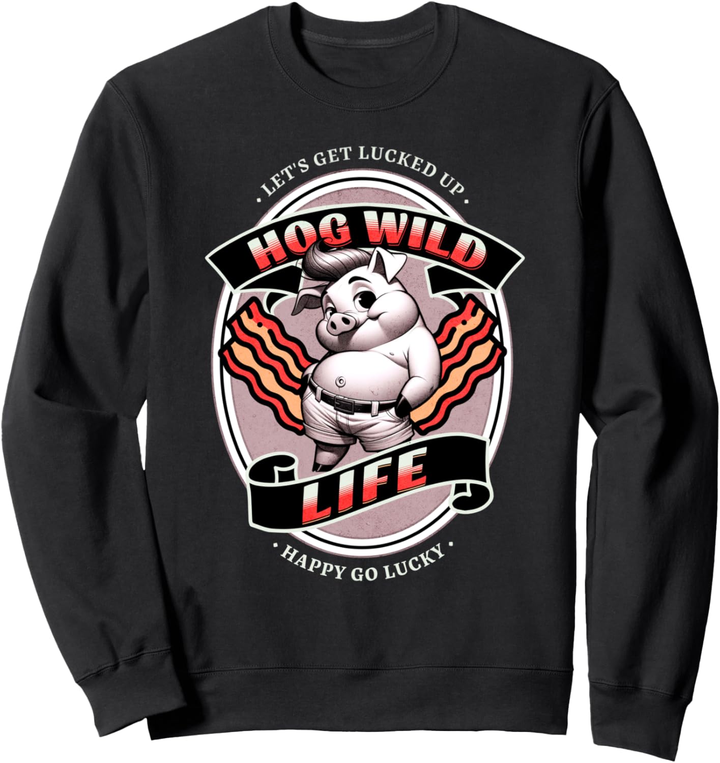 

Счастливого и беззаботного кабана, дикой природы, бекона, резиновой толстовка Cheeky Pig Apparel, черный