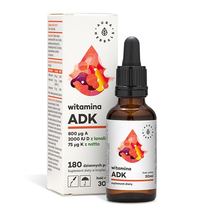 

Витамины в каплях Aura Herbals Witamina „ADK” A + D3 (2000 IU) + K2MK7 Krople, 30 мл