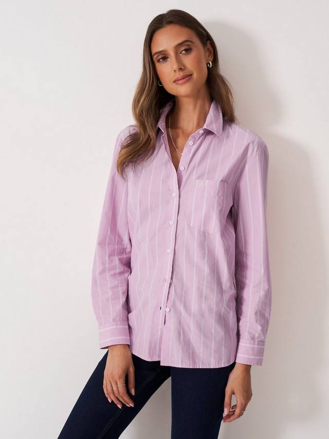 

Хлопковая блузка с длинными рукавами и воротником в полоску Crew Clothing, Peach Pink