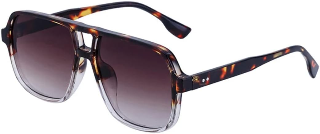 

Ретро солнцезащитные очки с двойной перемычкой для женщин и мужчин, градиентная защита от УФ-излучения UV400, декоративная отделка заклепками UATXTAU, Leopard Tea Gradient