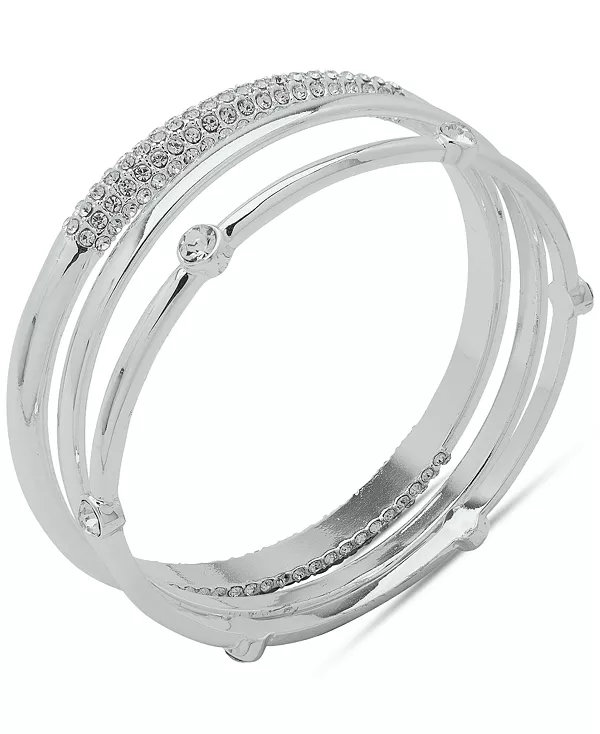 

Женский браслет-тройка с кристаллами серебристого оттенка в коробке Anne Klein, crystal