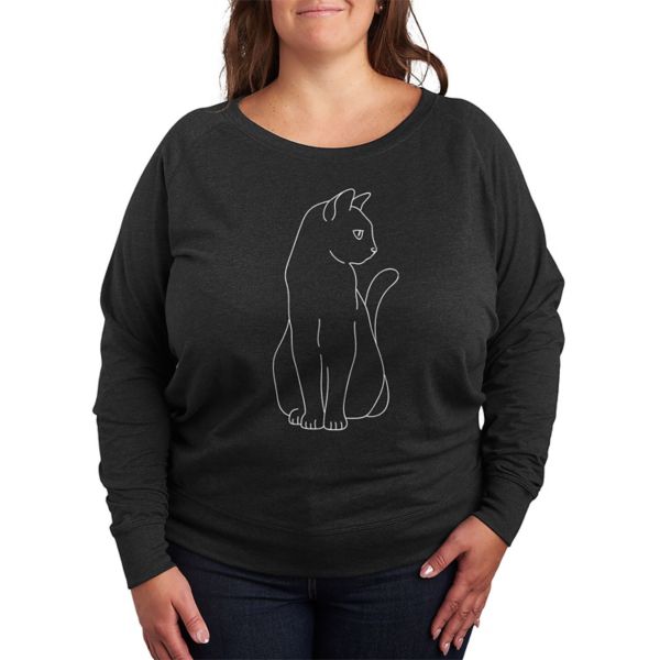 

Футболка с длинным рукавом и контуром белого кота oversize из френч терри Licensed Character, серый