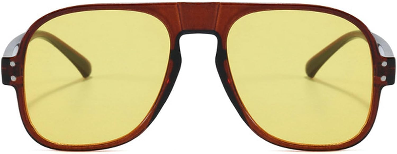 

Модные солнцезащитные очки-пилот для женщин, большие очки в стиле ретро с заклепками и градиентным переходом цвета, трендовые круглые солнцезащитные очки для мужчин mincl, Brown Yellow