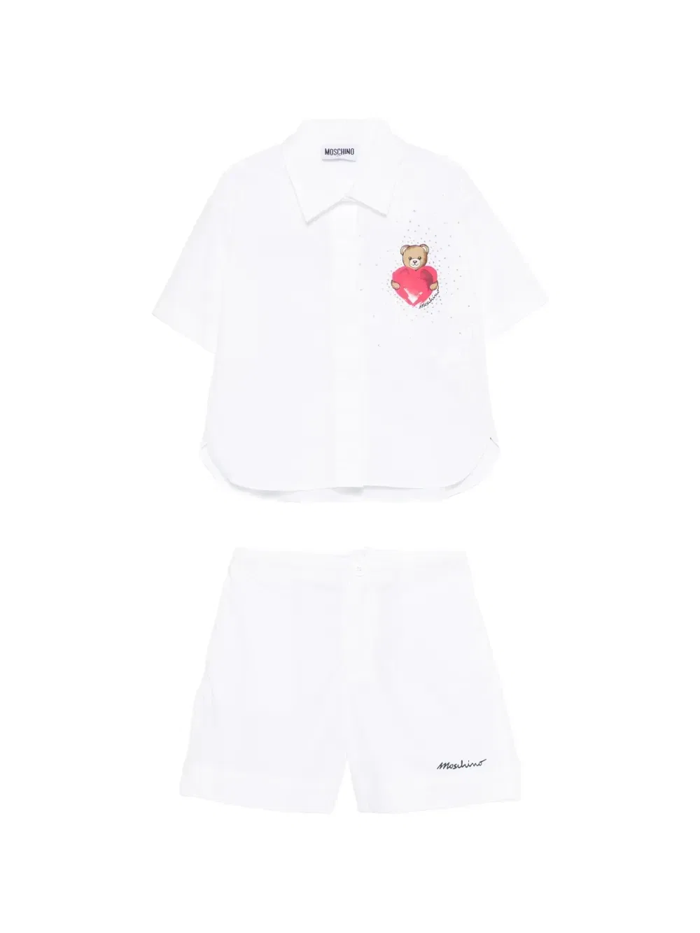 Комплект из рубашки и шорт с принтом в виде медведя Moschino Kids, белый