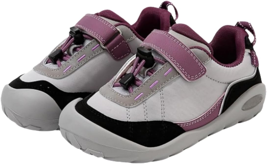 

Детские спортивные кроссовки, серо-розовые с черным, искусственная кожа, застежка-липучка, противоскользящая резиновая подошва, дышащие комфортные обувь Generic