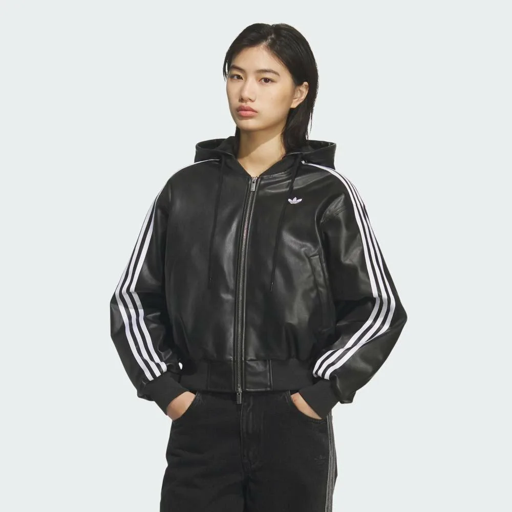 Кожаная куртка Double Leather Jacket Pad Adidas, black
