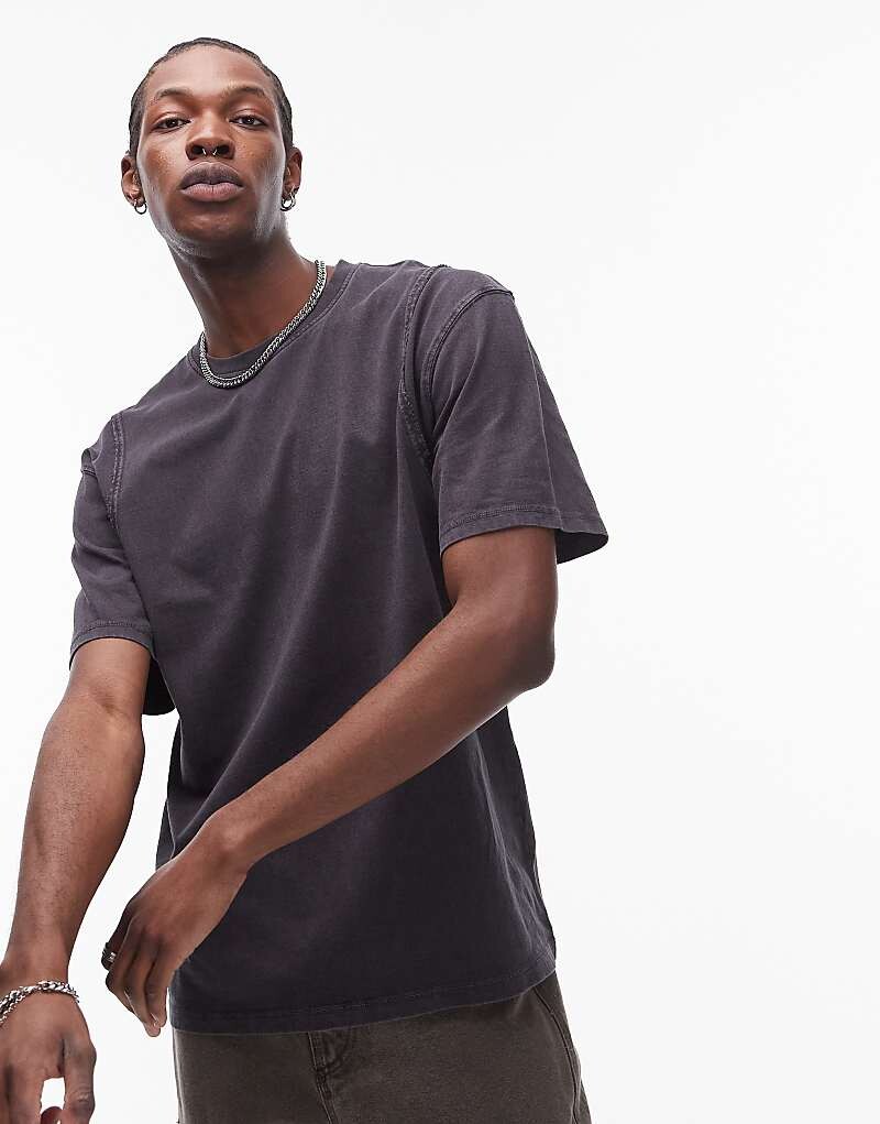

Черная футболка свободного кроя Topman с декоративной строчкой