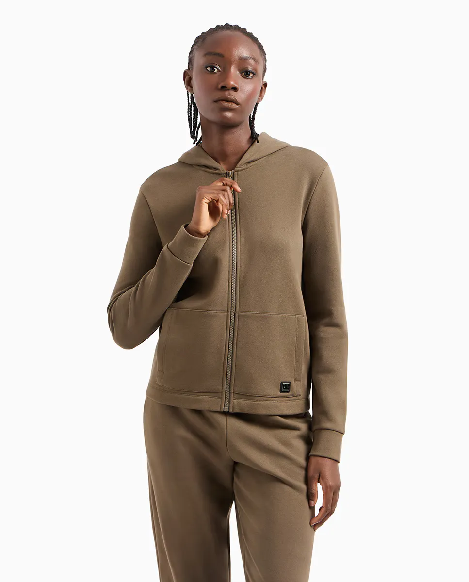 

Женская худи с молнией, капюшоном и логотипом на груди Armani Exchange, цвет Kaki