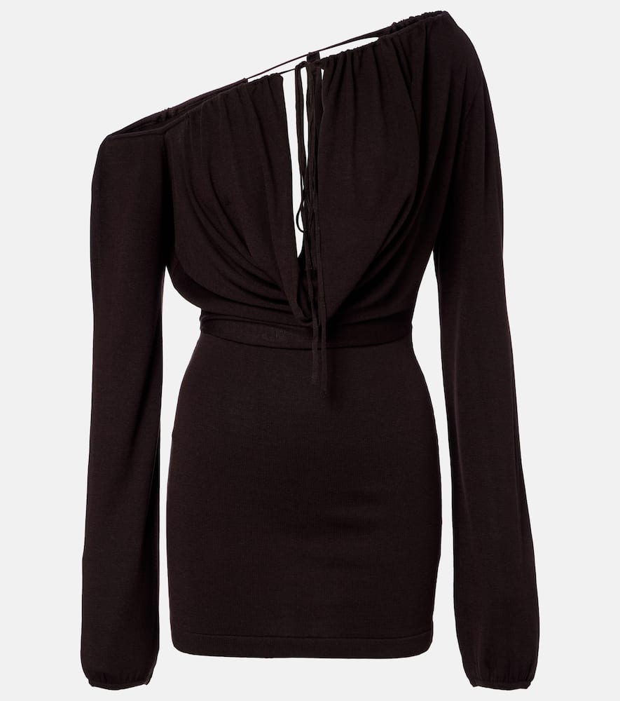 

Асимметрильное мини-платье Sola из смесового шелка с драпировкой Aya Muse, Chocolate