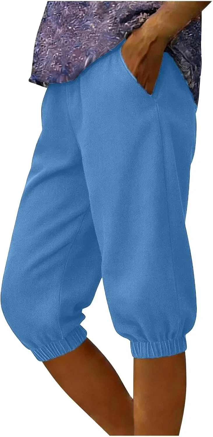 Джинсы капри, высокая посадка, Dark Blue