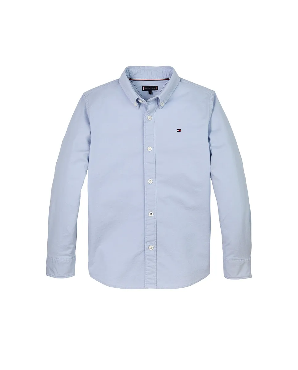 

Детская рубашка с длинным рукавом и вышитым флагом на груди Tommy Hilfiger, синий