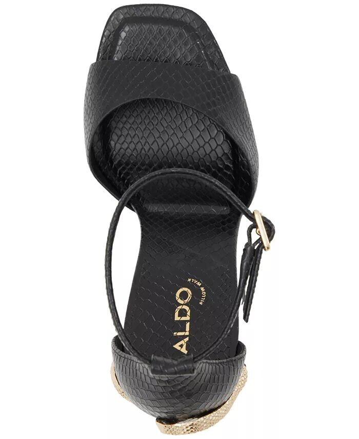 Женские двухсекционные босоножки на шпильке со змеиным узором Medusa Aldo, черный — фото 4