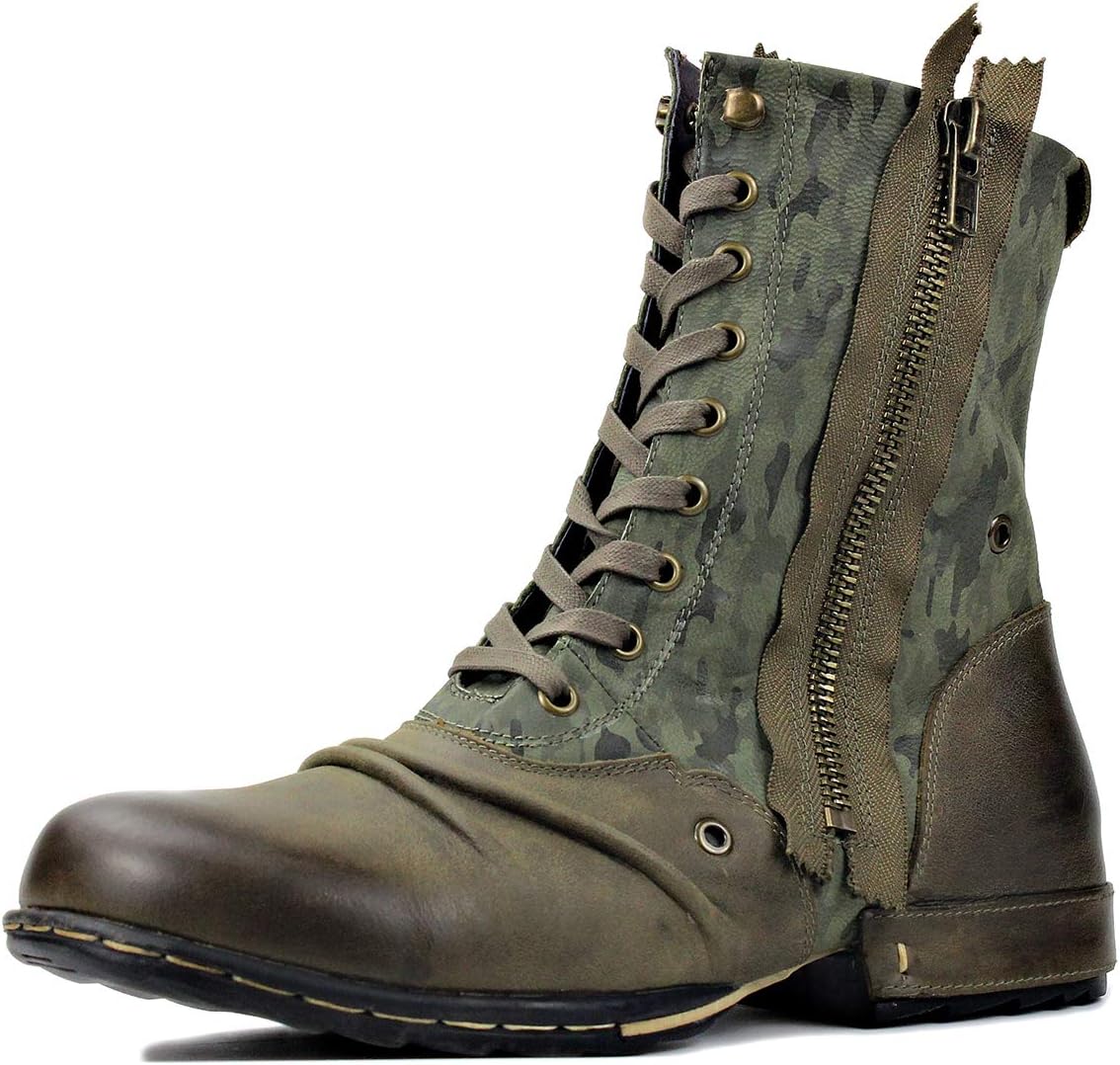 

Мужские мотоботы OSSTONE, дизайнерские модные кожаные чукка с застежкой-молнией, вестерн-ботинки, повседневная обувь OS-5008-8-H-Green-US-R