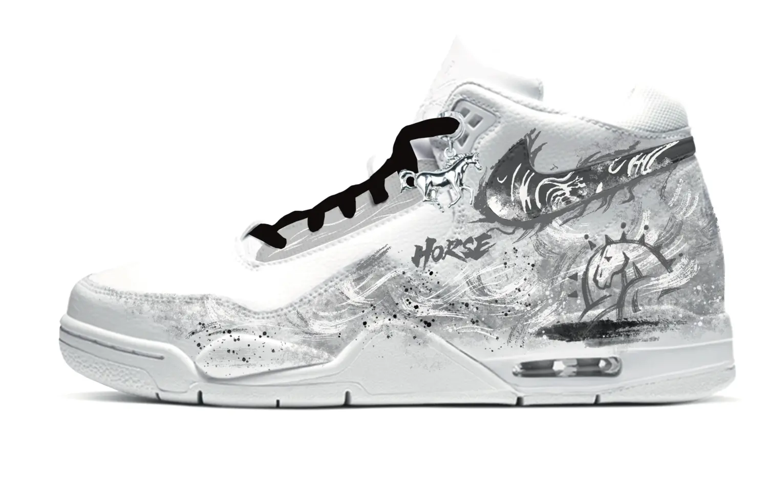 

Кроссовки баскетбольные мужские Mid top Flight Legacy Galloping Horse Galloping Slip Resistant Abrasion Resistant Vintage Nike, черный белый серый