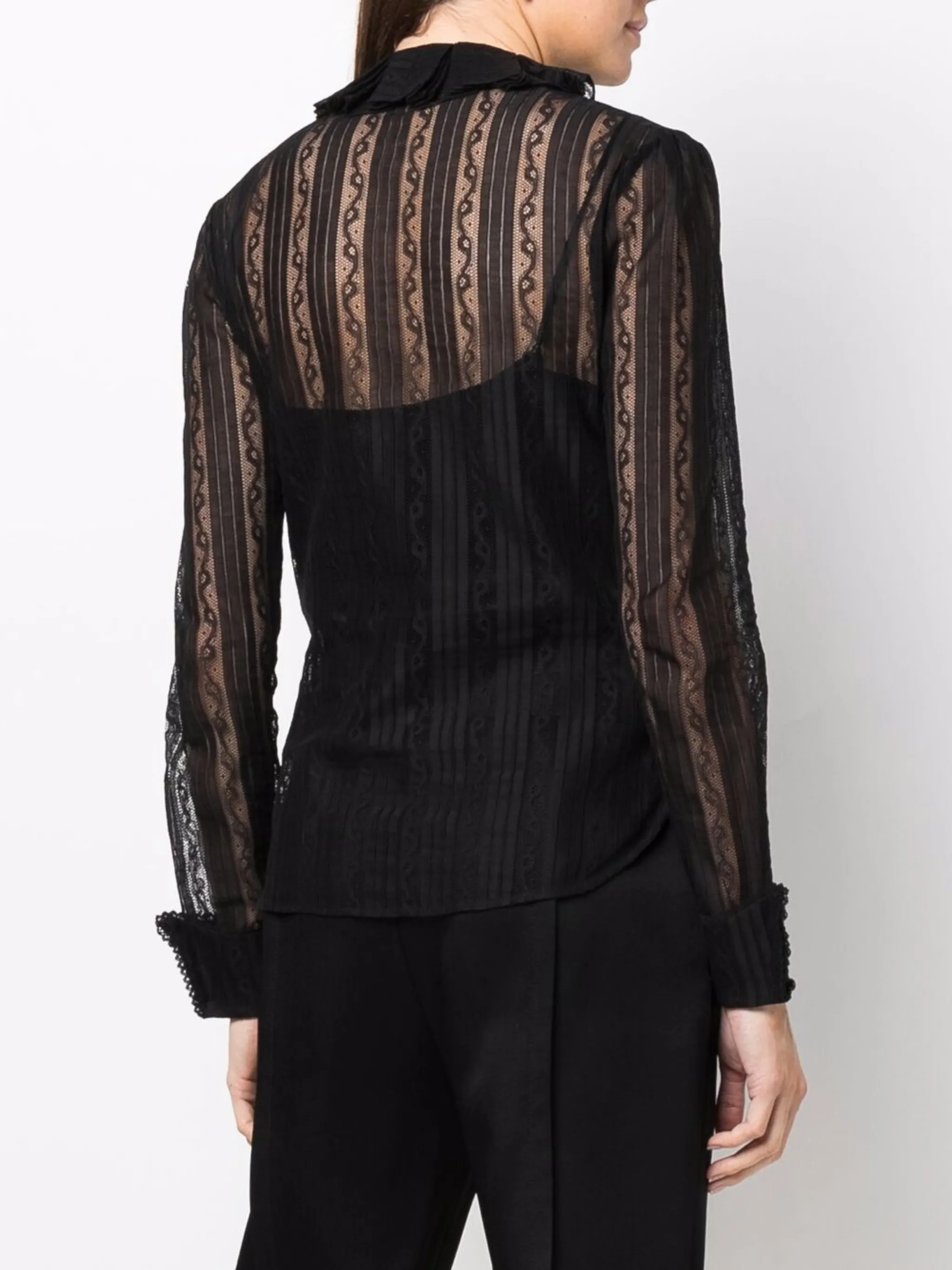 Кружевная рубашка с оборками Saint Laurent, черный — фото 4