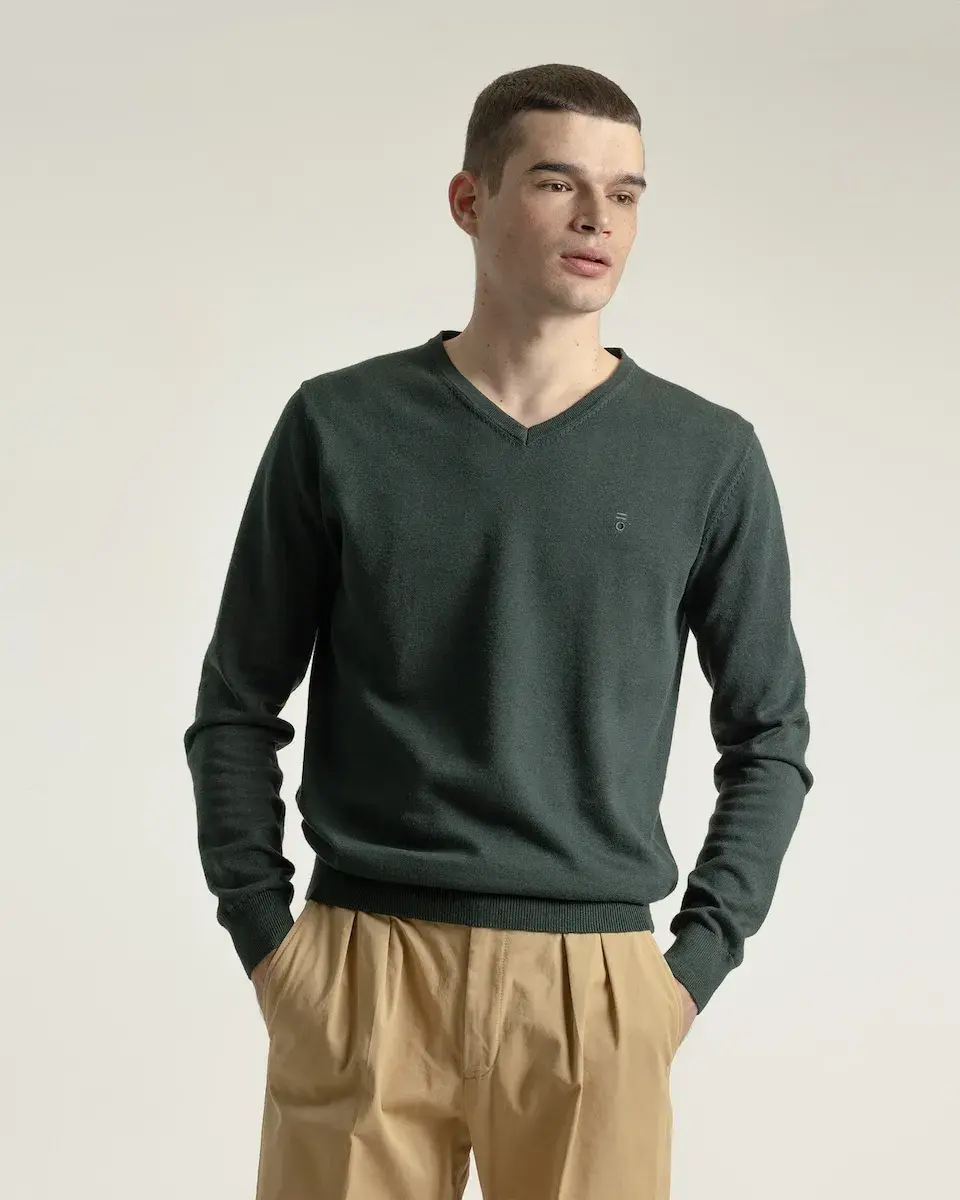 

Мужской хлопковый свитер с V-образным вырезом PuroEgo, темно-зеленый