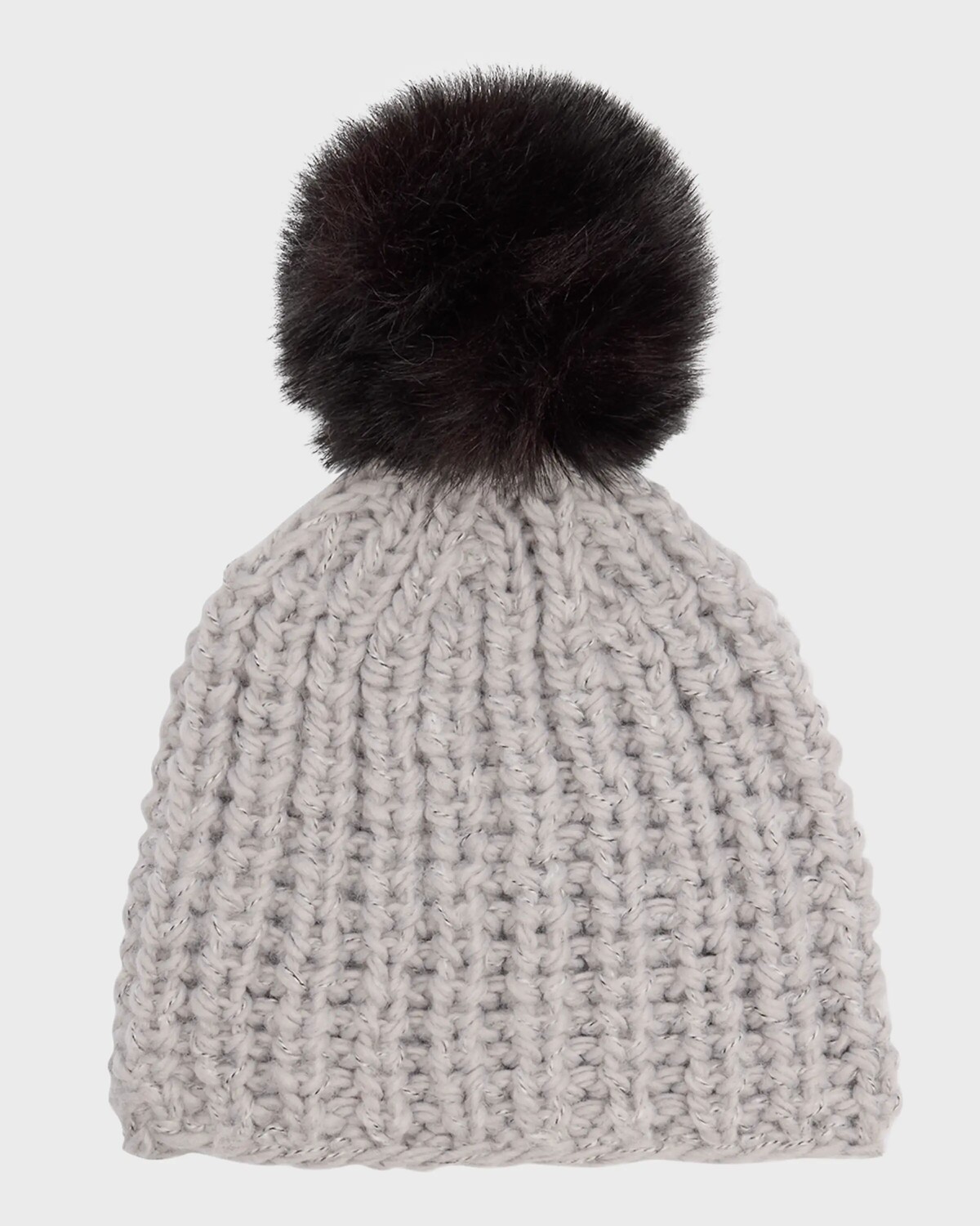 

Шапка массивной вязки крючком с помпоном из искусственного меха Surell Accessories, цвет Grey Tweed