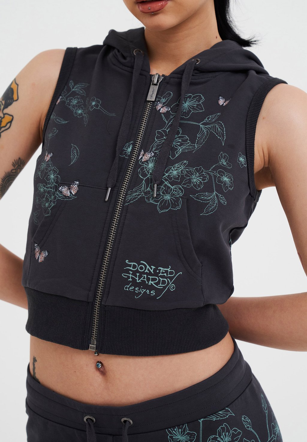 

Толстовка на молнии TRUE TO MY LOVE CROPPED SLEEVELESS Ed Hardy, темно-серый