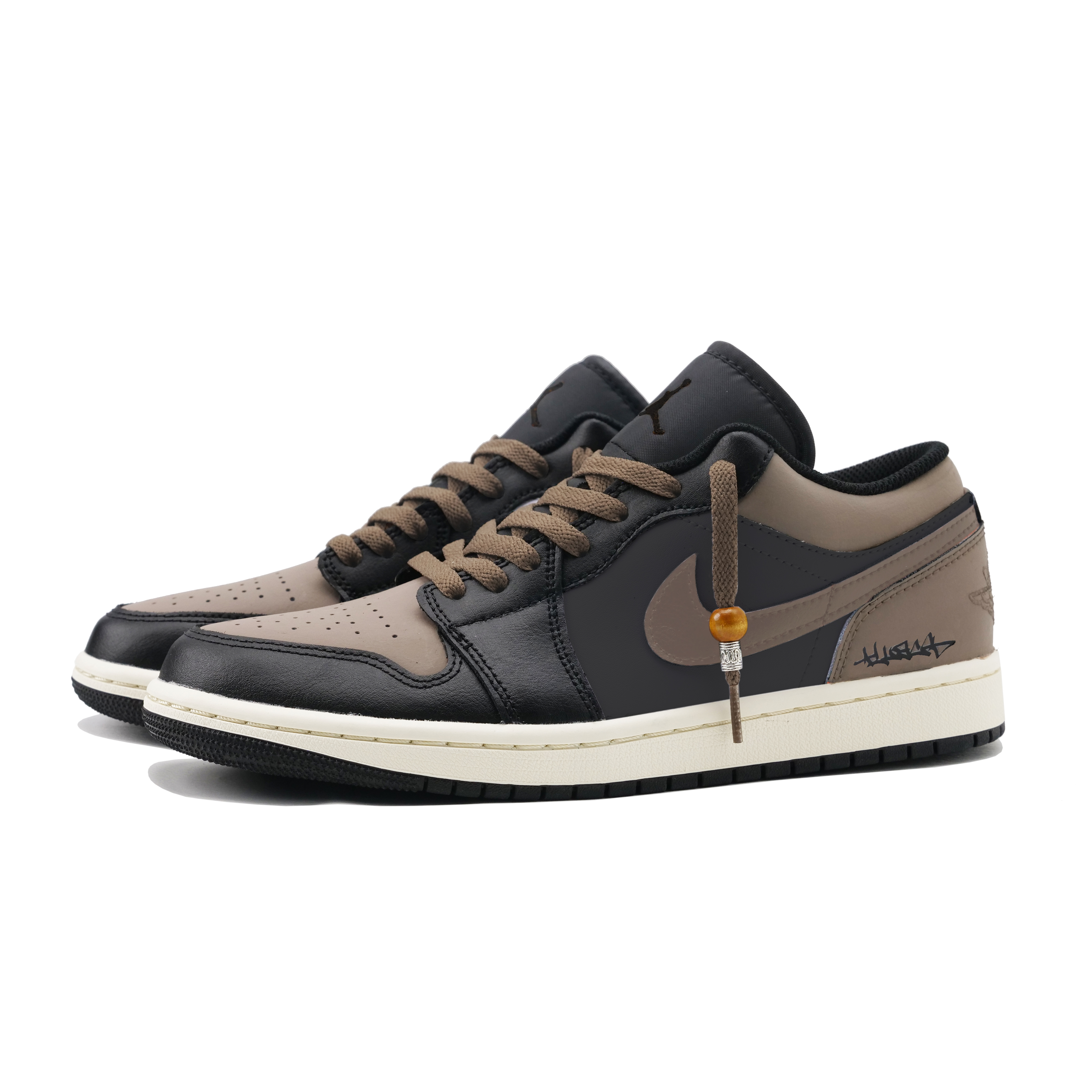 Jordan AJ1 устойчивые к истиранию низкие кроссовки Vintage Basketball Shoes Unisex Black Brown — фото 4