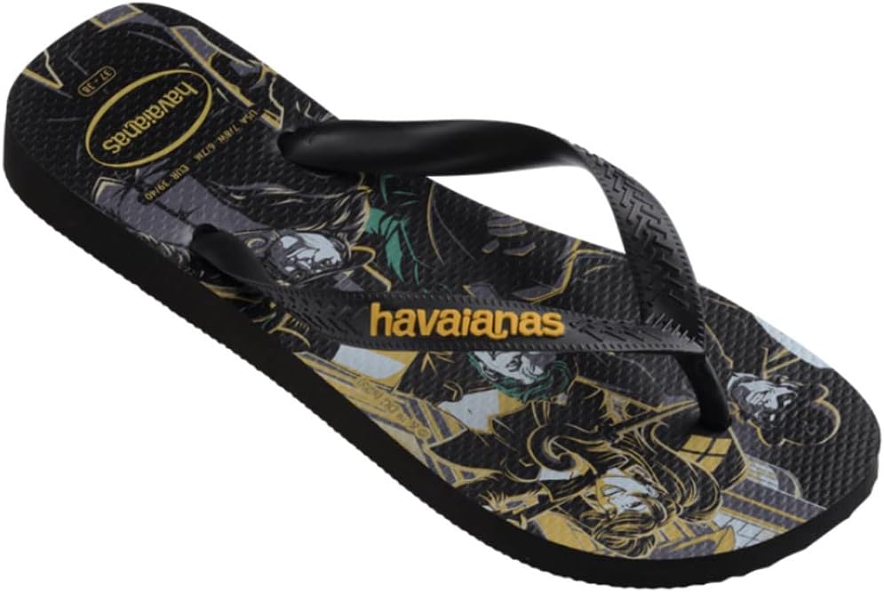 Havaianas - Топ Герои DC Удобные, прочные и легкие шлепанцы с подошвой с героями и злодеями, унисекс, взрослые, черный/желтый — фото 2