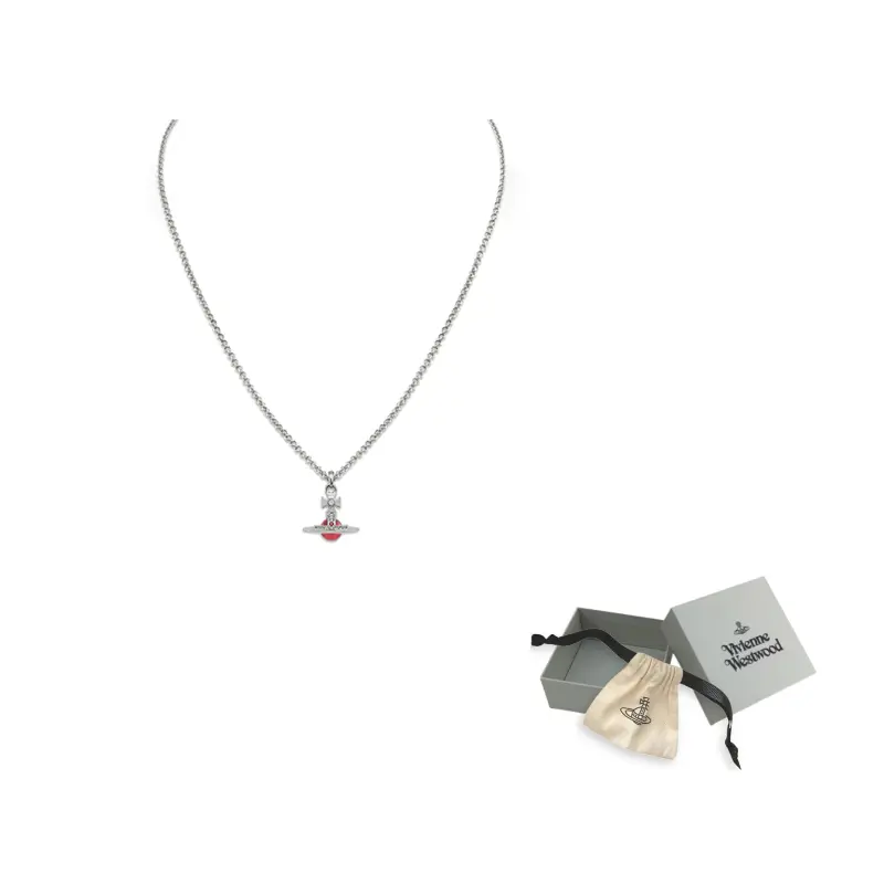 

Vivienne Westwood Латунный циркон 3D эффект кулон Сатурн ожерелье женское silver/dark pink