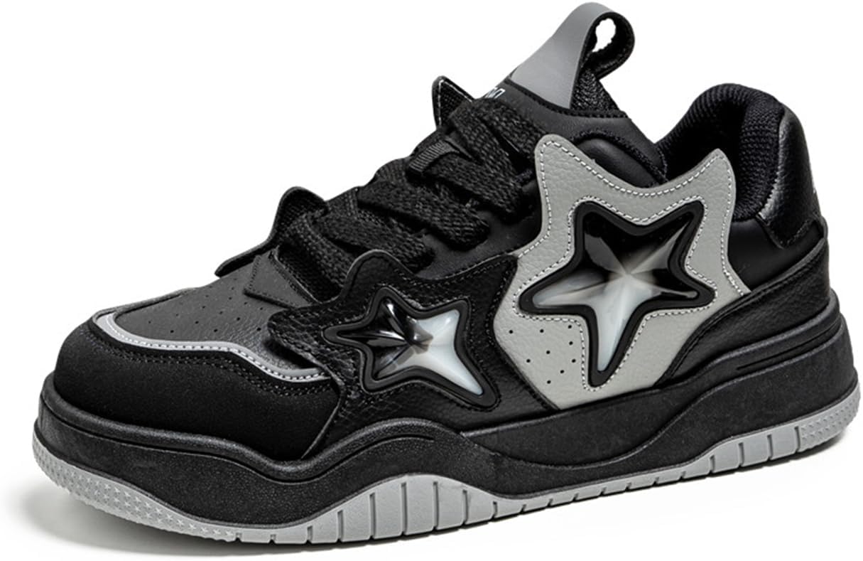 

Мужские кроссовки на платформе в стиле Y2K с звездой, дышащие, повседневные для ходьбы, низкие кеды для скейтборда, для уличного стиля и кампуса Zhoupulp, черный