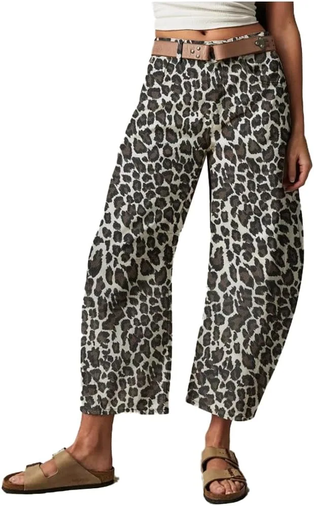 

Винтажные брюки barrel для женщин, мешковатые, с цветочным принтом, mid rise, широкие, faux denim, укороченные MAKALALA