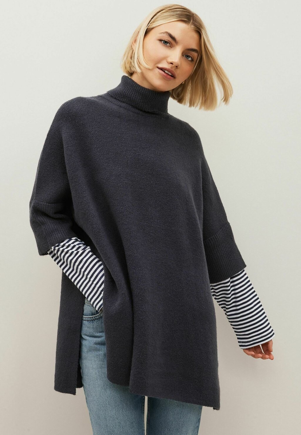 

Свитер Poncho With Stripe Sleeve Next, цвет navy
