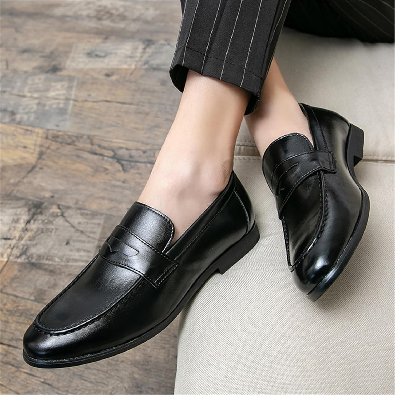 Мужские кожаные классические слипоны Penny Dress Loafers, повседневные Tixewsjh, черный — фото 4