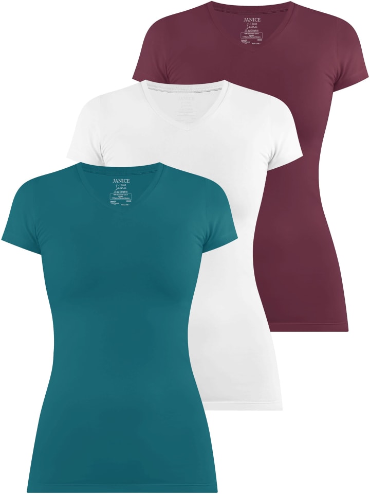 

Janice 3 облегающие футболки с V-образным вырезом Siena в цветах петролейный/белый/бордовый