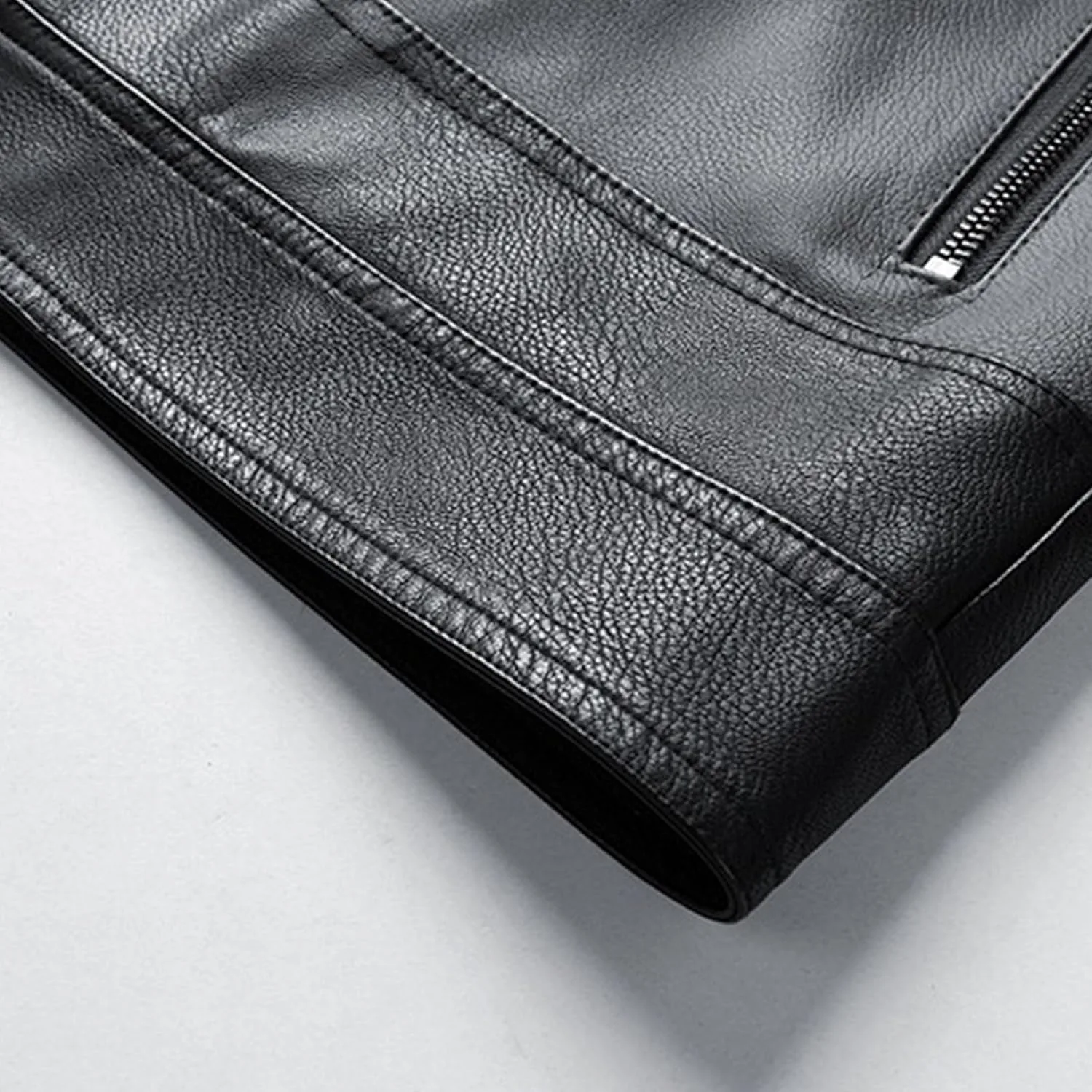 Кожаная куртка мужская Pu легкая с молнией и карманами Slim Fit деловая повседневная Generic, черный — фото 3