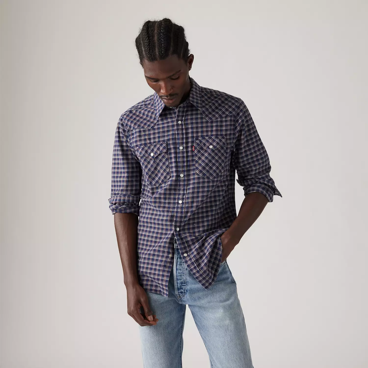 

Классическая рубашка в стиле вестерн-стандарт Levi's, цвет Wesley Micro Plaid Dress Blues - Multi-Color