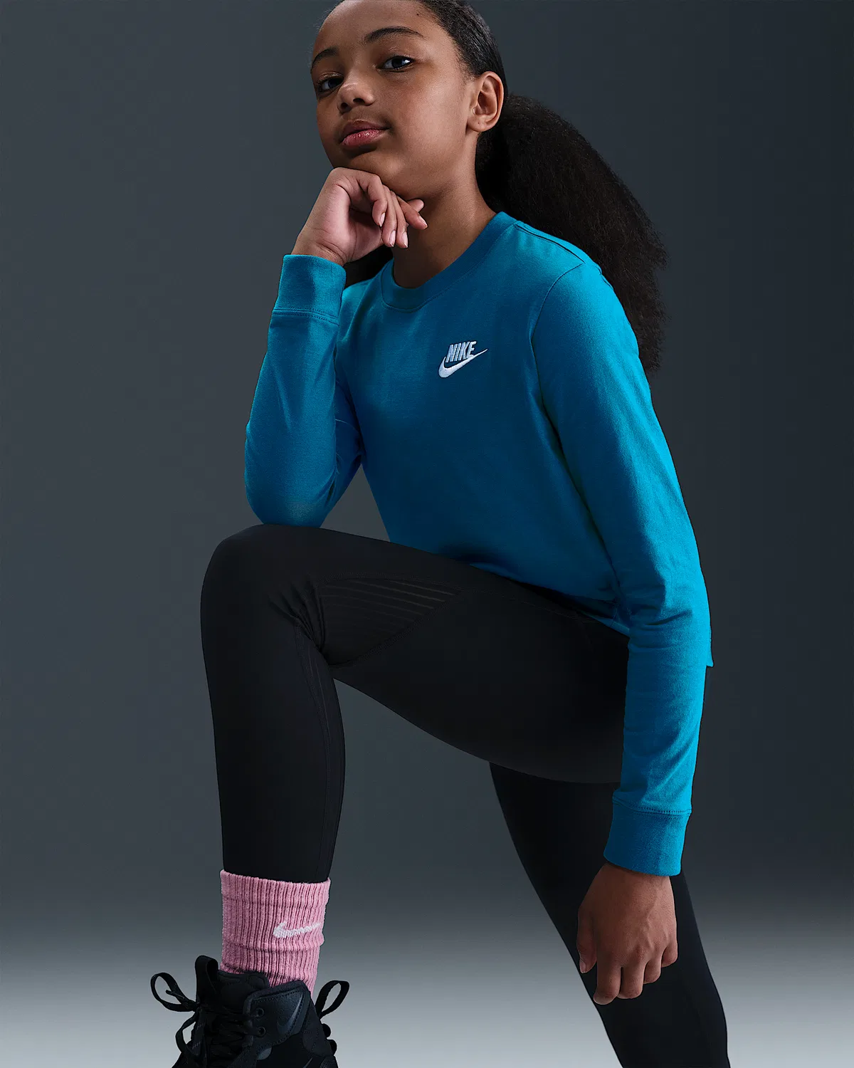 Детская футболка с длинным рукавом Nike Sportswear, Green Abyss — фото 3