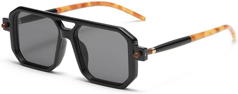 

Солнцезащитные очки с двойной перемычкой для женщин, модные градиентные очки с защитой от УФ-излучения UV400, ретро-многоугольные солнцезащитные очки для мужчин HVTVTLA, Black Leopard