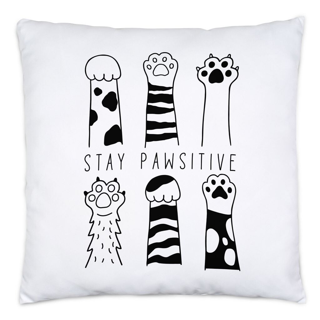 

Подушка Stay Pawsitive с наполнителем. Идея подарка для любителя кошек. Кошка, мама, кот, папа Hey!Print