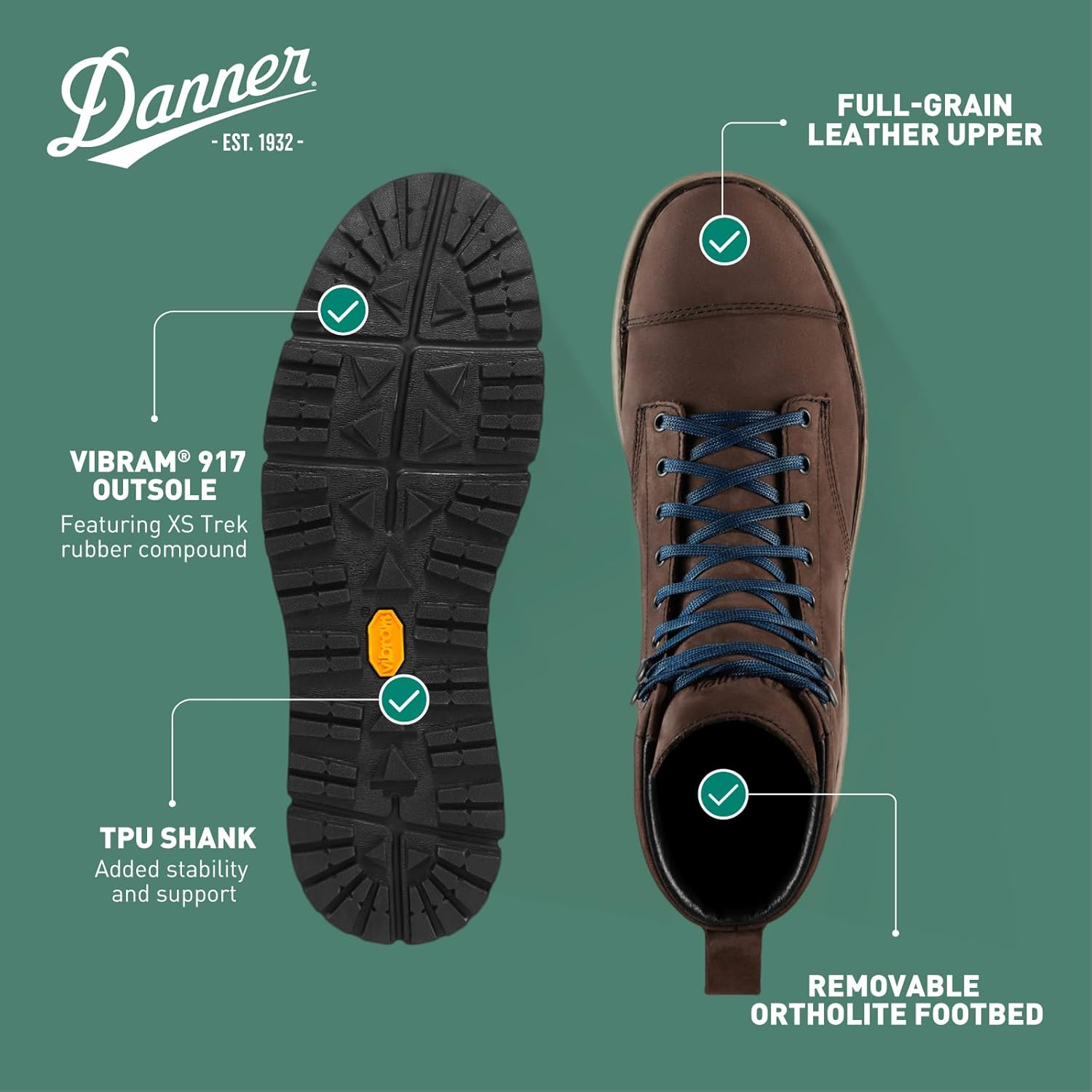 Мужские водонепроницаемые походные ботинки Danner Logger 917 6 - из кожи полного зерна с дышащей мембраной Gore-Tex, подошвой Vibram SPE и протектором 917 Traction, 10 Cap Toe Bracken — фото 4
