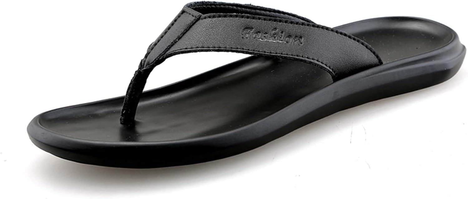 

Мужские мягкие кожаные тапочки Abborora, повседневные шлепанцы, пляжная обувь, черный