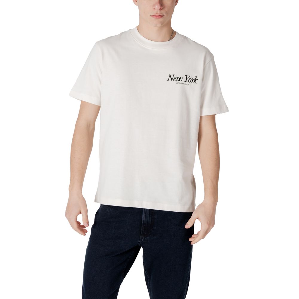 

Бежевая хлопковая футболка Calvin Klein Jeans