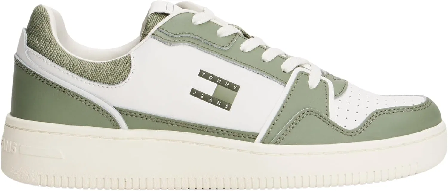 Кроссовки Tommy Jeans Herren Cupsole Sneaker Retro Basket Low Top, White Ecru Aruba Green — фото 4