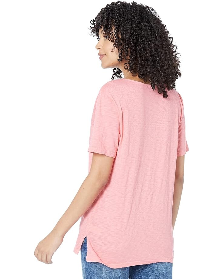 

Футболка Michael Stars Arina Lace Mix V-Neck Supima Cotton Slub Tee, розовый