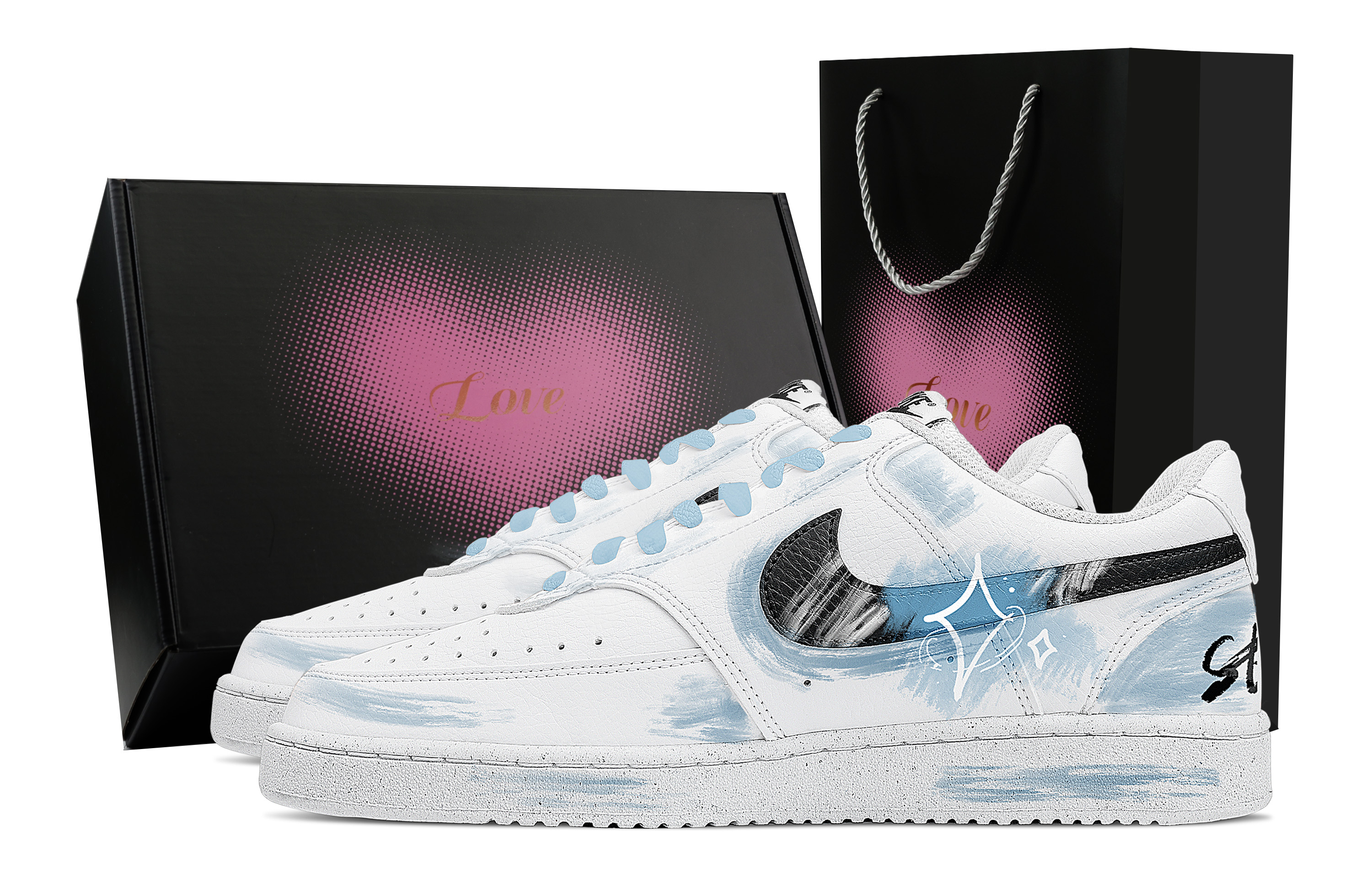 

Nike Кроссовки Court Vision 1 Starry Wish Heart Box с низким верхом, нескользящие, мужские, белые, синие