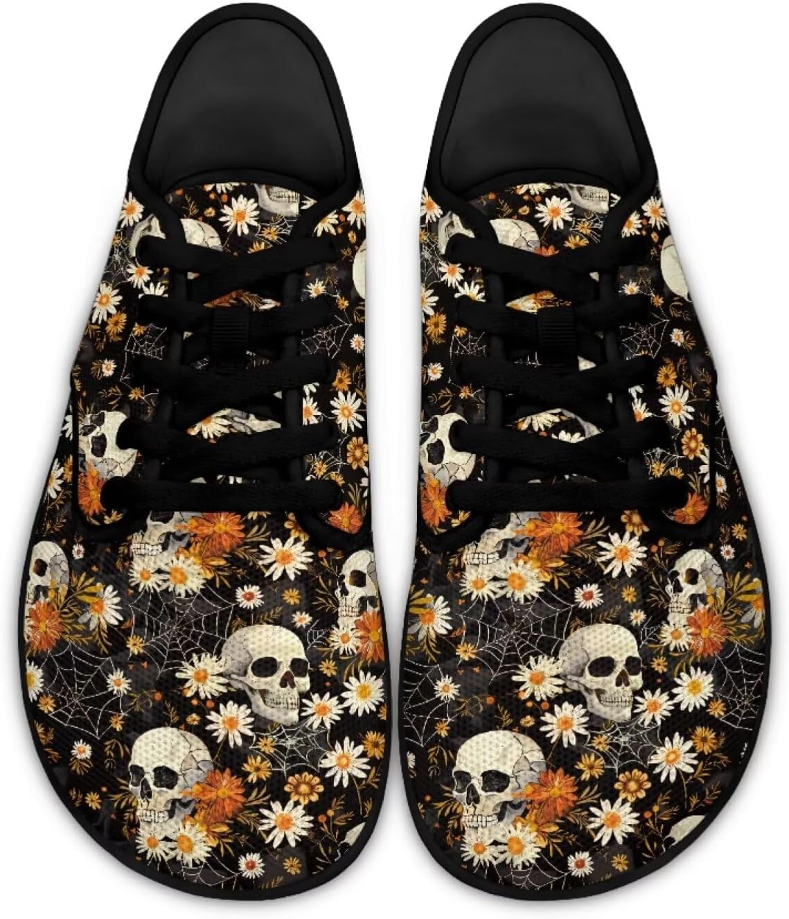

Женские кроссовки с черепами для ходьбы и бега, модные туфли на шнуровке, лоферы для вождения Ecaestolph, черный